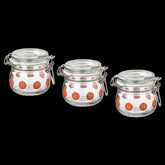 KORKEN Jar with lid, clear glass patterned/bright orange, 13 cl
